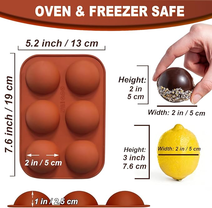 Lerykin 6 Holes Medium Semi Sphere Silicone Molds, 2 Packs Half Sphere Silicone Baking Molds for Making Chocolate, Cake, Jelly, Dome Mousse
