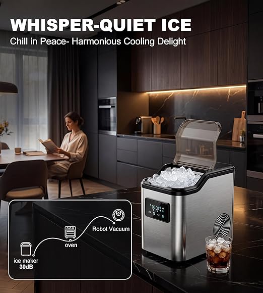 Landeagle Nugget Ice Makers Countertop,Portable Pebble Ice Machine with Crushed Ice,10lbs/Day Soft Pellet Ice Maker Stainless with 24H Timer, Self-Cleaning Chewable Sonic Ice for Home,Kitchen,Office