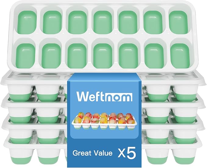 5 Pack 70 Cube Silicone Ice Cube Trays for Freezer with Lids, Easy-Release Stackable Ice Molds & Ice Trays, BPA-Free Freezer Ice Tray Set for Drinks,Coffee,Cocktails, Food,Ice Trays for Freezer.