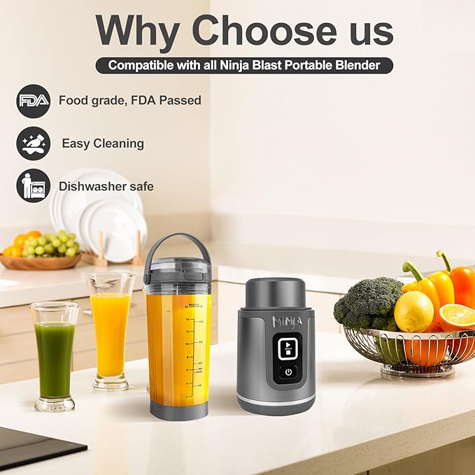 Blade Cover and Vessel Cap for Ninja Blast Portable Blender BC100 Series and BC151 Series, Accessories, Replacement Parts, Leakproof, Dishwasher Safe, Food Grade. Grey