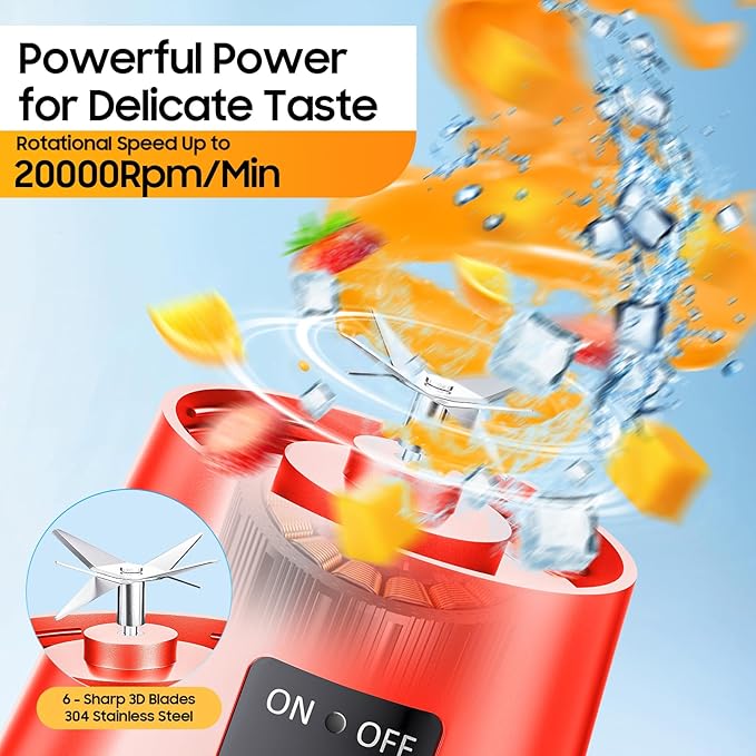 2026 Newly Upgraded Portable Smoothie Blender - Cordless Personal Blender Type-C Rechargeable, 13Oz Juice Cup BAP Free, 20,000Rpm Speed Powerful Blending, Freshly Squeezed in Sports/Office