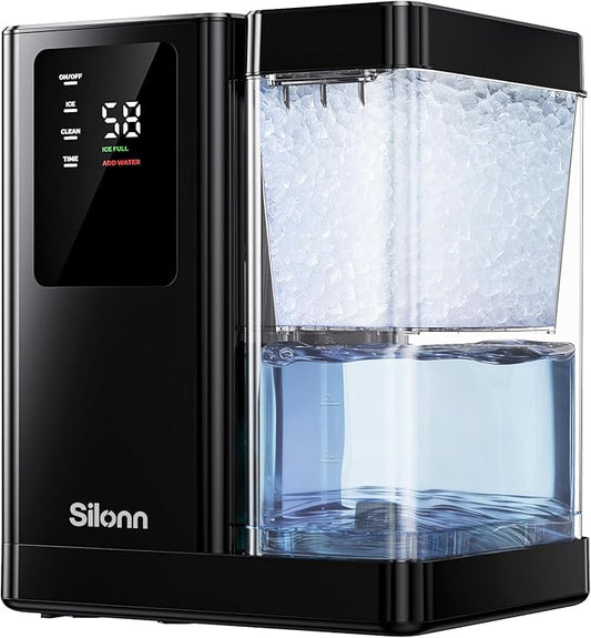 Silonn Nugget Ice Maker Countertop with 3L Detachable Water Tank, 40 lbs/24H Soft Chewable Ice, Self Cleaning Ice Machine with Timer Function, Pebble Ice Maker for Kitchen, Party and Office