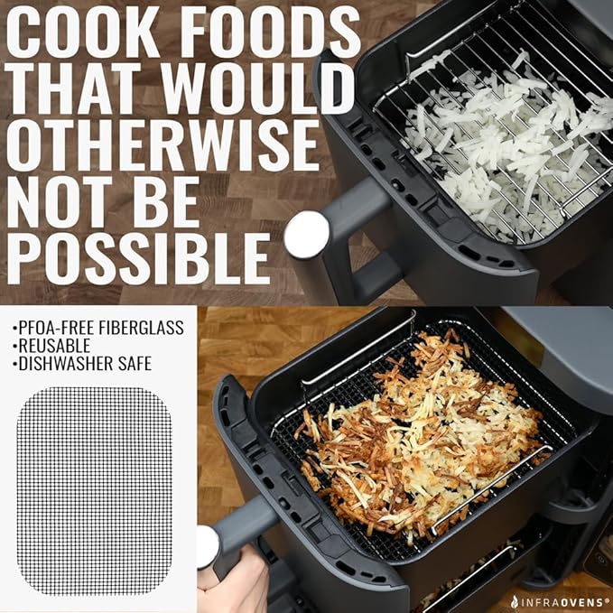 INFRAOVENS Reusable Liners for Ninja DoubleStack 2-Basket Air Fryer, Accessories for SL201 SL401 Basket Protectors for 8qt, 10qt XL 6-in-1 Double Stack Airfryer, Easy to Clean Mats for Compact Design