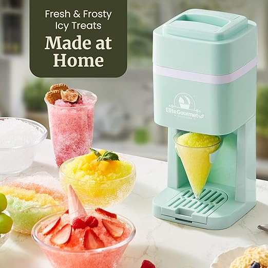 Elite Gourmet Snow Cone & Shaved Ice Maker, ESI2215M, Refreshing Slushies, Margaritas, Boba Drinks, Snow Cone & Holder and Ice Mold, Use Cubed & Bagged Ice, Stainless Steel Shaving Blade, Mint