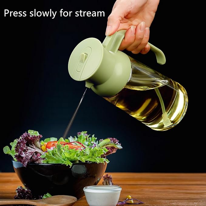 Oil Sprayer for Cooking,2 in 1 Glass Olive Oil Sprayer and Oil Dispenser19oz Oil Spray Bottle (Green)