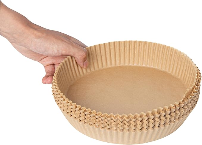 Restaurantware-Pastry Tek 8.1 x 8.1 x 1.8 Inch Air Fryer Liners, 100 Round Air Fryer Baskets - No-Stick Silicone Coating, Unbleached, Food-Grade Paper Liners, For Steamer, Microwave, Oven, Fry Pan