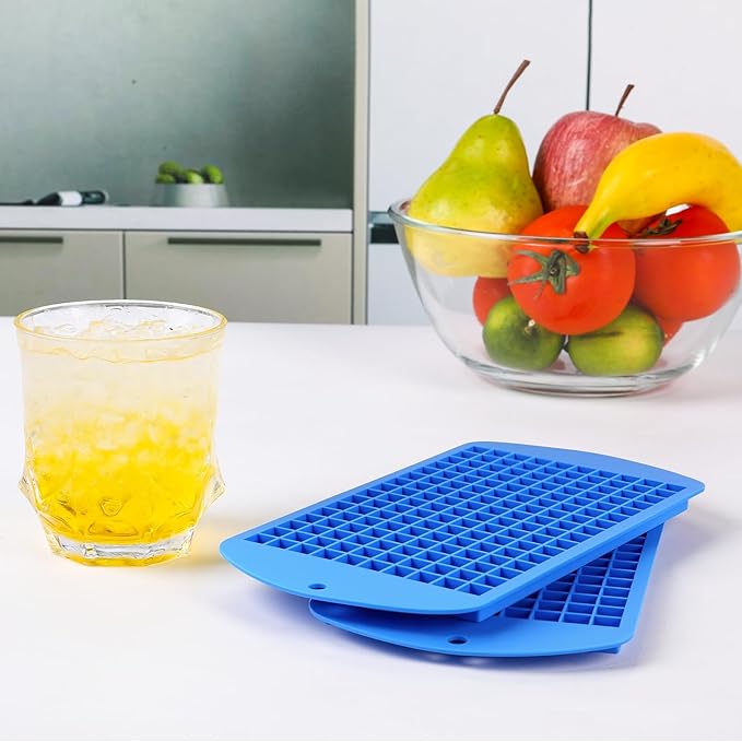 Silicone Mini Ice Cube Tray, 160 Nugget Ice Cube Molds Easy Release Small Ice Cube for Chilling Whiskey Cocktail, Stackable Ice Trays For Freezer (Blue)