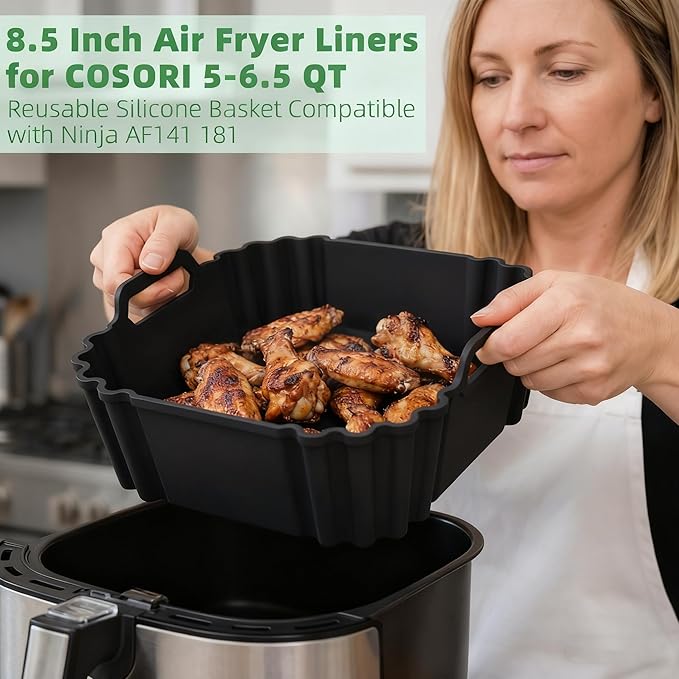 Silicone Air Fryer Liners for COSORI 5-6.5 QT,Reusable airfryer liners silicone Compatible with Ninja AF141 181,8.5inch Air Fryer Accessories for Corsori 6QT, Ninja Airfryer 5QT,Gourmia & More