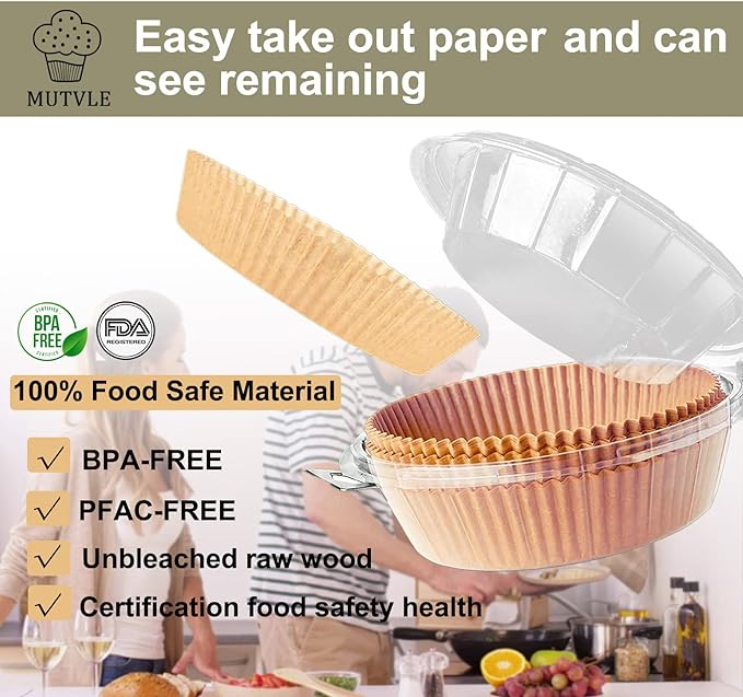 Air Fryer Liners Disposable for Ninja, 4 qt Air Fryer Liners, 200Pcs Liners for Ninja AirFryer, Air Fryer Paper Liners Disposable Round 8 inch, Circle Parchment Liners, Papel Para Air Fryer
