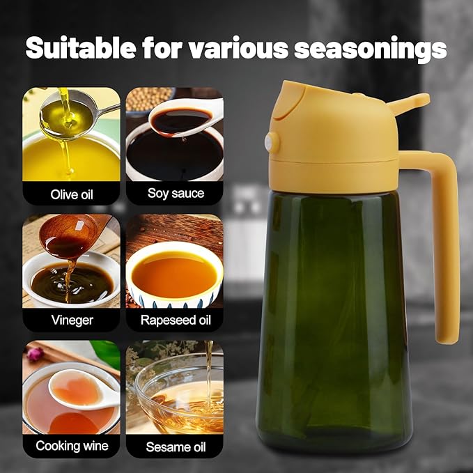 2 In 1 Oil Dispenser And Oil Sprayer, 16 Oz/470 Ml Oil Dispenser For Kitchen Spray, With Fine Mist Nozzle, Suitable For Cooking, Air Fryer, Salad, Grilling (yellow-1)