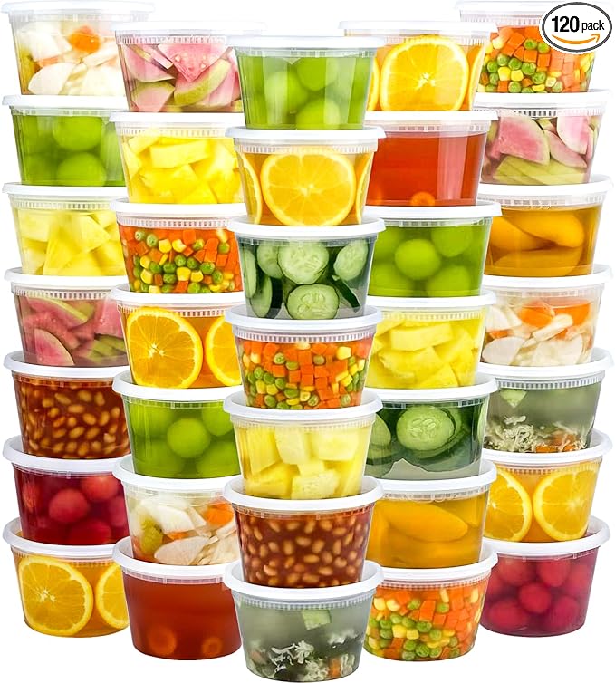 Dipoo 60 Sets (120-Piece) Deli Containers with Lids 16 oz, Leak-Proof & BPA Free Airtight Takeout Plastic Food Storage Containers for Soup, Freezer/Microwave/Dishwasher Safe