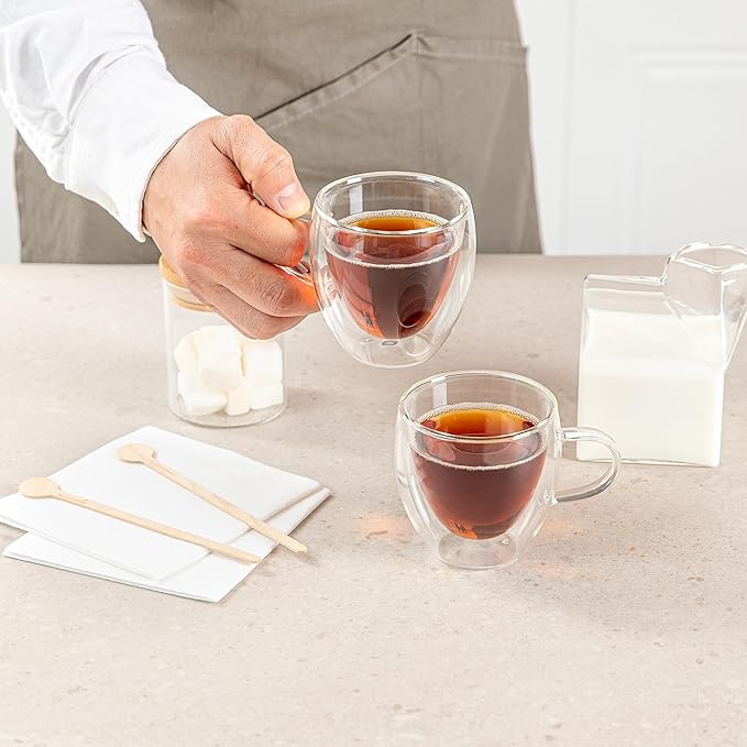 Restaurantware Coffee Cup 12 Pack of 5 oz Insulated Double-Wall with Handle Glass Borosilicate Coffee Cup Espresso Shot Dishwasher Safe For Hot Drinks