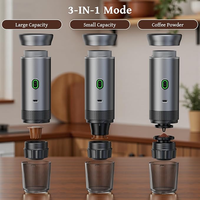 Portable Espresso Machine for Travel, Travel Coffee Maker 20-Bar Extraction, Coffee Maker Self-Heating with USB-C, Compatible with Ground Coffee & NS Capsule for Hiking and Camping (Green)