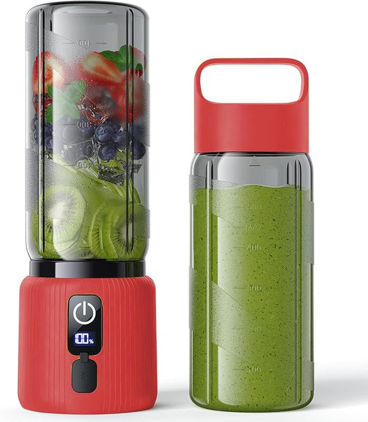 Portable Blender, Compact Blender Cup with Travel Lid, Small Smoothie Maker with USB C Rechargeable, Mini Juice Mixer for Travel, Home, Work, 17oz Red