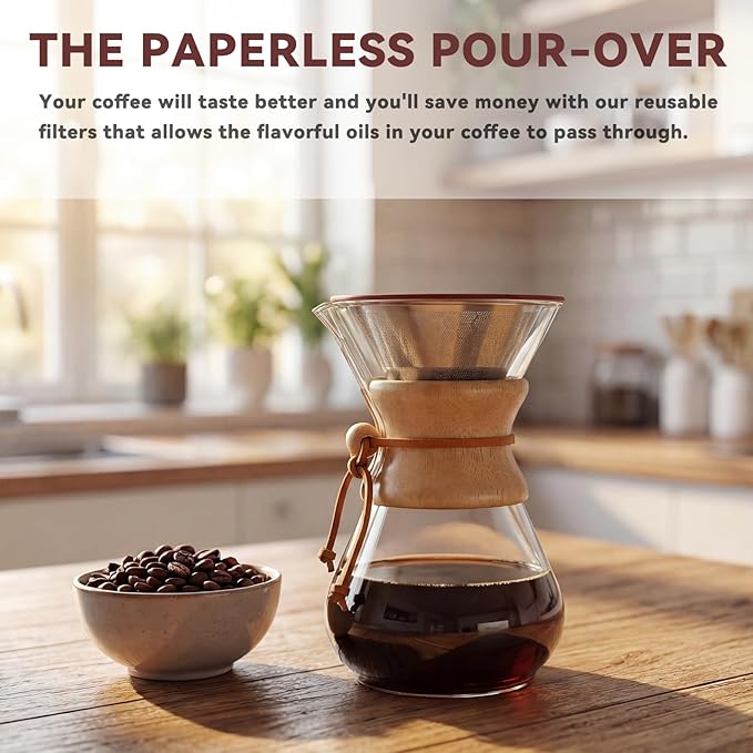 Coffee Filters Perfect Compatible for Chemex 6,8,10 Cup Glass Coffeemaker,Suitable for Bodum & Hario V60,Reusable Stainless Steel Coffee Dipper -Best Coffee Maker and Bar Accessories