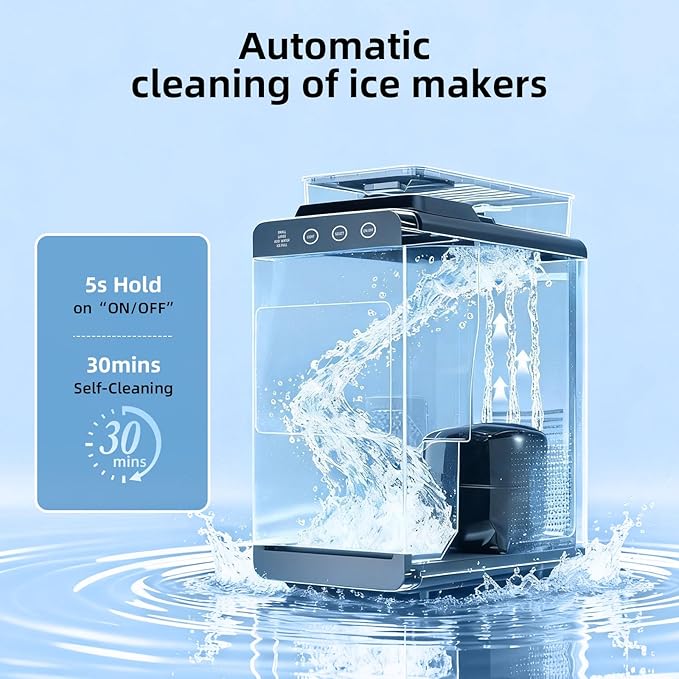 Antarctic Star Ice Maker, Portable Ice Machine with Self-Cleaning Function, 8 Cubes in 6 Mins Fast Countertop Ice Making, Compact Ice Cube Maker for Home, Kitchen, RV, Travel, Steel