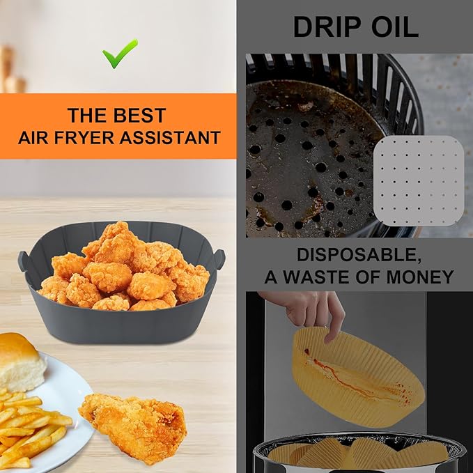 Air Fryer Silicone Liners for Most 1-2 Qt Mini Air Fryer, 3 Pack Square Small Air Fryer Liners Silicone Reusable Airfryer Liners Accessories for COSORI, Ninja, CHEFMAN