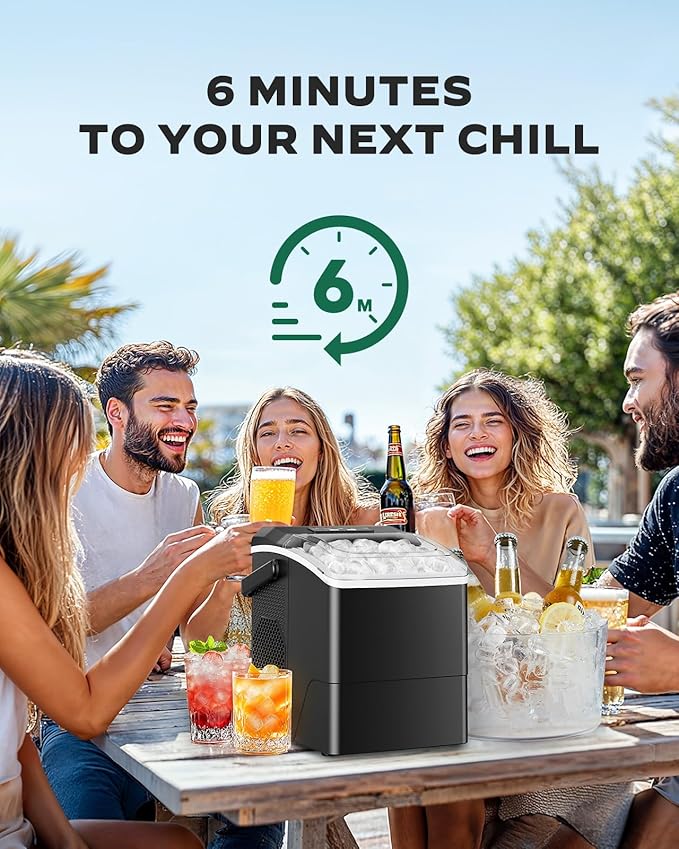 Silonn Countertop Ice Maker Machine, 26 lbs per Day, Fast Ice in 6 Minutes, Self-Cleaning Ice Maker, Compact Countertop Ice Machine for Home, Kitchen/Office/Parties,Black