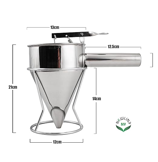 NEWLINE NY Stainless Steel Baking Funnel Dispenser with Stand for Takoyaki Pancake Batter Cupcake Pastries Desserts