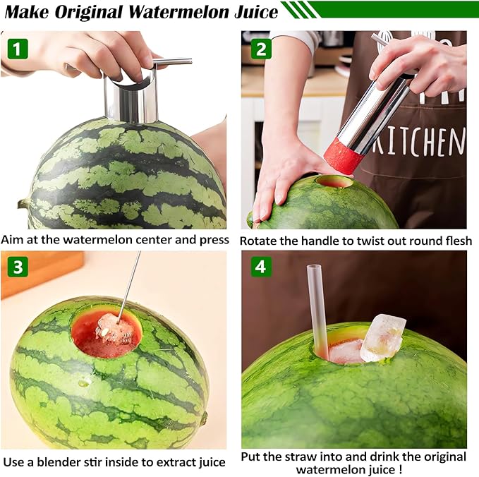 Stainless Steel Watermelon Cutter - Easy To Juice- Watermelon Puncher with Round-Shape Slice - Creative Melon Opener - Making Juicing Accessories