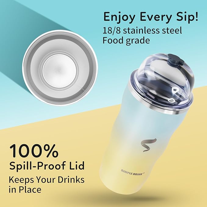 20Oz Insulated Tumbler With Straw And Lid,Spill Proof Tumbler for Iced Coffee And Hot Beverage, Double Wall Vacuum Travel Mug,Stainless Steel Straws for Tumbler,Yellow