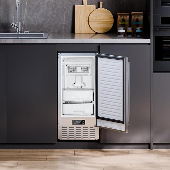 VEVOR Undercounter Built-in Ice Maker, 66 Lbs/Day Under Counter Nugget Ice Maker Machine with Reversible Door, Stainless Steel Freestanding Ice Maker for Commercial Home Kitchen, Electric Drainage