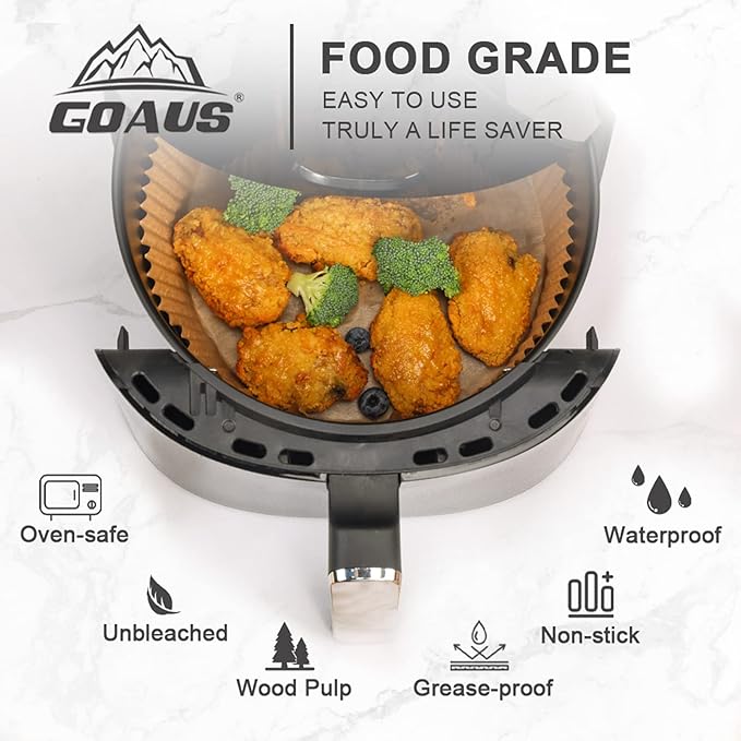 GOAUS Air Fryer 150 Pcs Round Paper Liners Disposable for 2 to 5 Qt Basket, 6.3 inch Unbleached Non-stick Parchment Paper