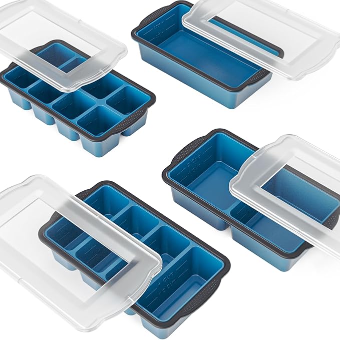 GORCI Silicone Soup Freezer Trays with Lids - 4 Pack, ½ cup, 1 cup, 2 cup and 4 cup - Perfect Portion Control for Broth, Sauce & Meal Prep ，100% Platinum Silicone BPA-Free, Flexible, Dishwasher Safe