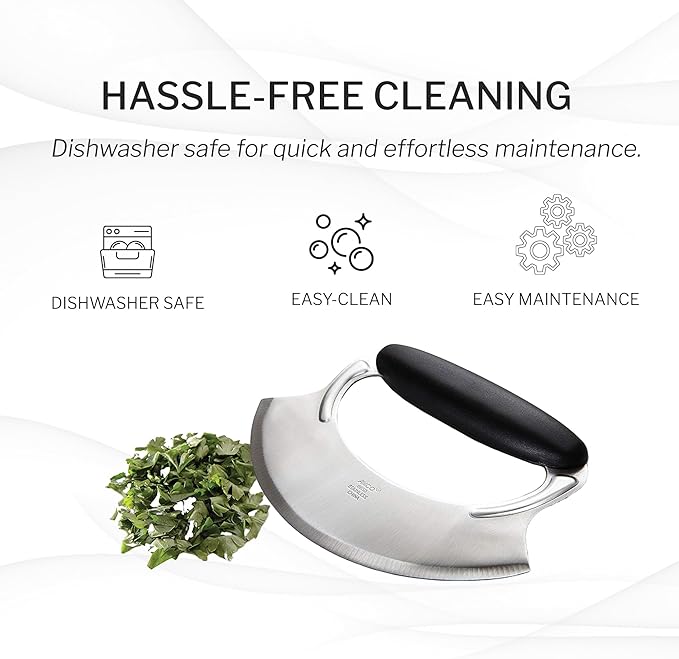 Amco Mezzaluna 2-Pack Herb Chopper with Silicone Handle & Stainless Steel Blade - 4.9" Dishwasher Safe Chopping Tool for Herbs, Vegetables & Garlic - Non-Slip Grip, Easy to Use & Comfortable to Hold