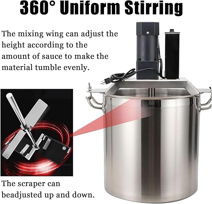 Automatic Food Mixer, Automatic Pan Stirrer with 4-Blade Mixing Scraper and Adjustable Speed, Efficient Stirring Equipment for Hot Pot Seasoning Sauce Jam and Porridge