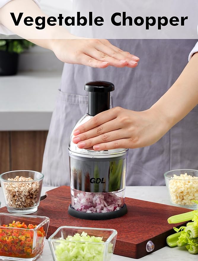 Food Chopper, Hand Chopper Dicer Easy to Clean, Manual Slap Vegetable Chopper Onion Cutter, Garlic Chopper Mincer for Onion, Nut, Tomato, Pepper, Celery, etc
