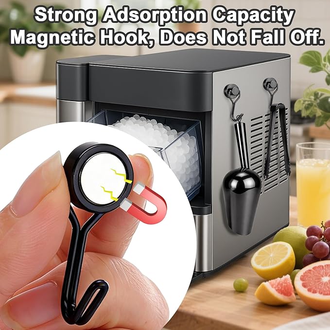 Stainless Steel Ice Scoop for Freezer with Magnetic Hook - Ice Scoop for GE Profile Opal 2.0 Nugget Ice Maker, for Kitchen Bar Party Accessories (6OZ-Black)