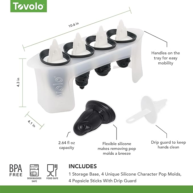 Tovolo Penguin Popsicle Molds Set of 4 Silicone Ice Pop Maker with Drip Guards, Dishwasher Safe Fun Penguin Pop Molds for Kids, BPA Free Food Safe Silicone Penguin Gift Popsicle Makers