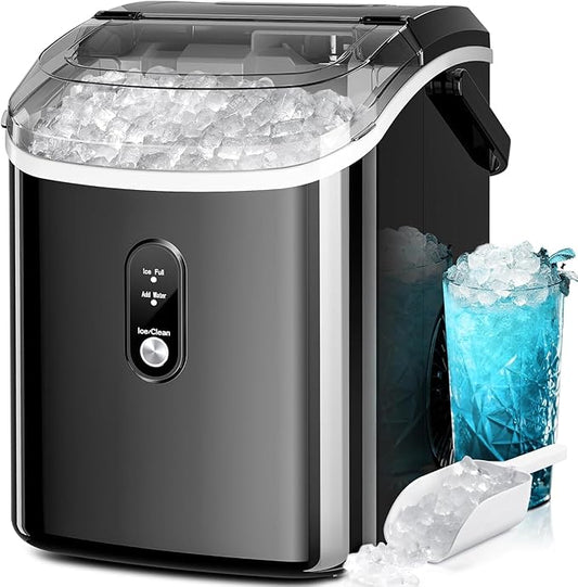 Kismile Nugget Ice Makers Countertop,35Lbs/24H,Portable Sonic Ice Machine with Self-Cleaning,One-Click Operation for Home/Office(Stainless Steels Black)
