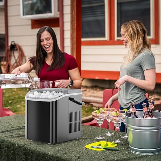 Ice Makers Countertop, Portable Ice Machine with Handle, 6 Mins 9 Bullet Ice Cubes with Basket and Scoop, 26lbs in 24Hrs, Auto-Cleaning, for Home, Kitchen, RV, Camping, Black