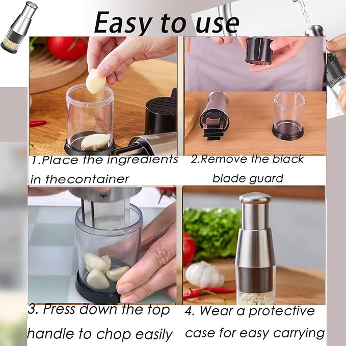 Manual Pressed Chopper, 1PCS,2025 Upgraded Compact Mini Dicer Food,Functional Manual, Stainless Steel Hand Food Chopper Garlic Press for Mincing Garlic Press Stainless Steel