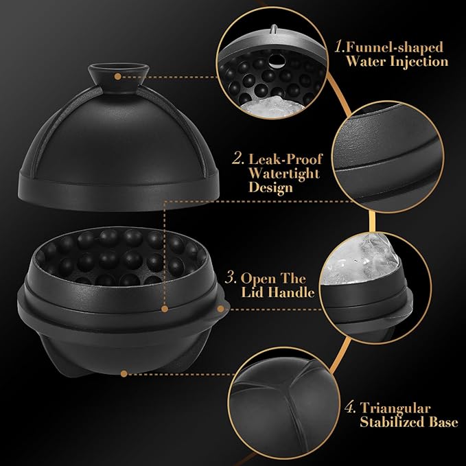 ACOOKEE Golf Gifts Ball Ice Maker Mold set of 4, 2.5" Large Sphere Round Ice Cube Mold for Whiskey, Cocktails, Coffee, Soda, Fun Drinks, and Gifts,Leak-Free, Reusable, BPA-Free