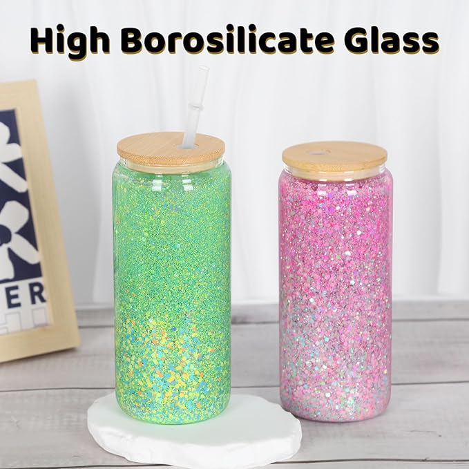 20 Oz Snow Globe Tumbler, 4 Pack Pre-Drilled Sublimation Glass Cup For Glitter Snow Globe Diy, Double Wall Sublimation Glass Tumbler