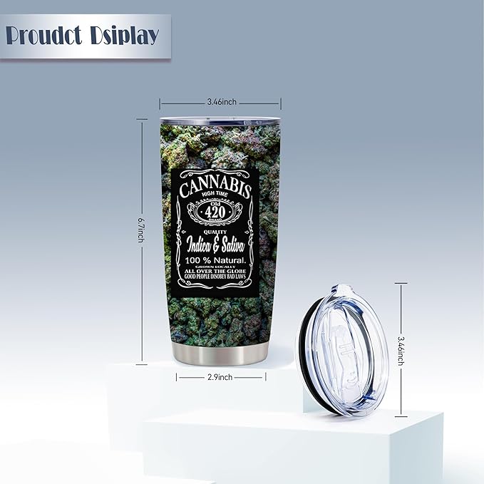 ATHAND Cannabis Weed Cup,20 Oz Insulated Stainless Steel Iced Coffee Tumbler with Lid,Funny Travel Coffee Mug Cup Water Bottle, Novelty Birthday Gifts for Women Men Mom Friend,1 Pcs