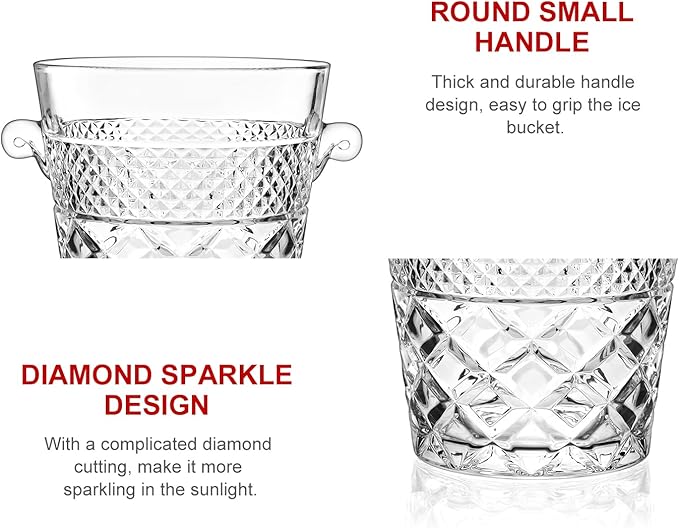 Ice Bucket Wine Bucket，Clear Glass 2 Liter Tub for Drinks and Parties, Food Grade, Perfect for Wine, Champagne or Beer Bottles