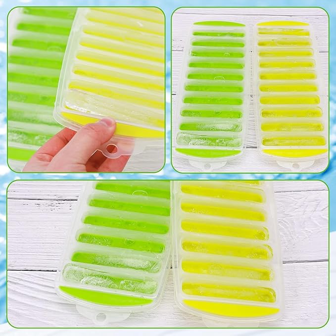 Long Ice Stick Tray Silicone with Lid,Water Bottle Ice Cube Tray with Easy Push and Pop Out Material, Ideal for Sports and Water Bottles (Green + Yellow)