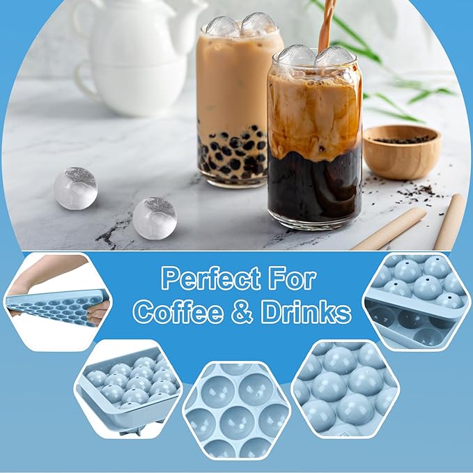 Round Ice Cube Trays for Freezer,1"x33 PCS Round Ice Cube Mold,Small Circle Ice Cube Tray with Lid,Ice Ball Maker Mold Making Sphere Ice Cube Chilling Drinks,Coffee(Round Ice Cube Trays)