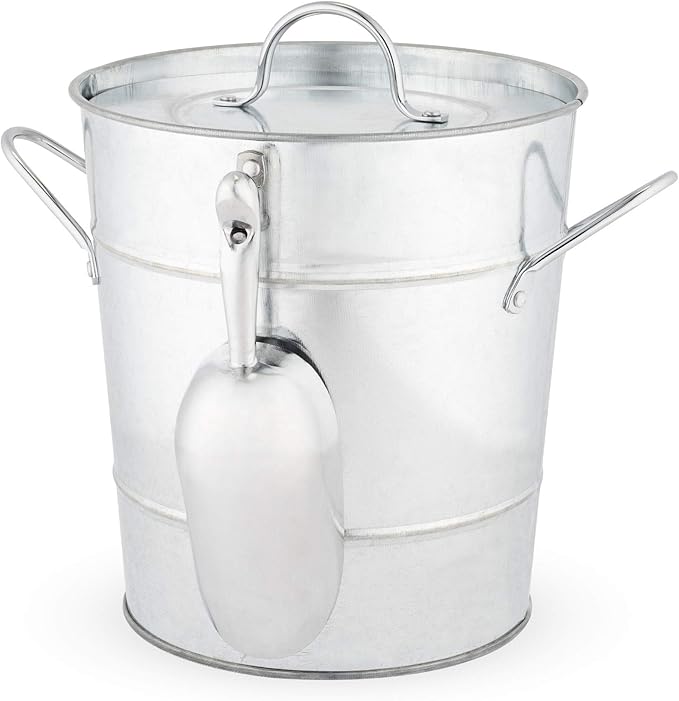 Twine Insulated Ice Bucket With Lid & Scooper for Parties - Galvanized Metal Bucket Cooler & Drink Tub Holds 1 Gallon