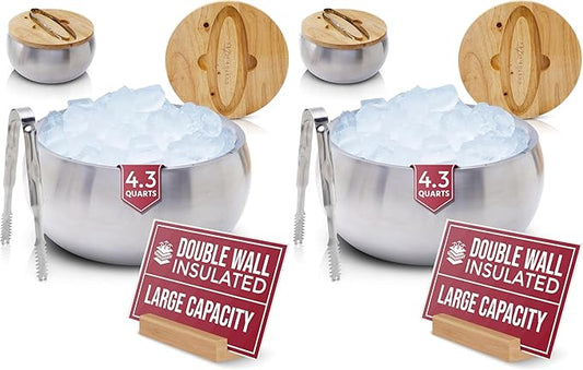 Gusto Nostro 4.1L Insulated Ice Bucket with Lid and Tongs, Double Wall Stainless Steel Ice Bucket Large, BPA Free Ice Bucket for Cocktail Bar, Keeps Champagne, Wine, Beer Chill for Parties (Pack of 2)