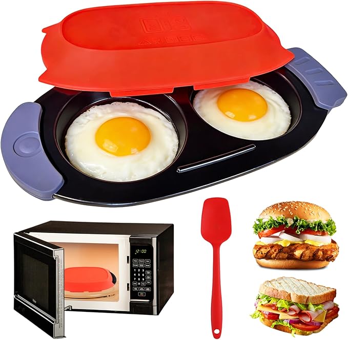 Quick-Heat Microwave Egg Cooker,Multi-Use Egg Poacher/Fryer for Breakfast Sandwiches, Double Egg Cooker with Silicone Spatula,Dishwasher-Safe,Save Time, Heat Resistant Handle for Kitchen, Travel