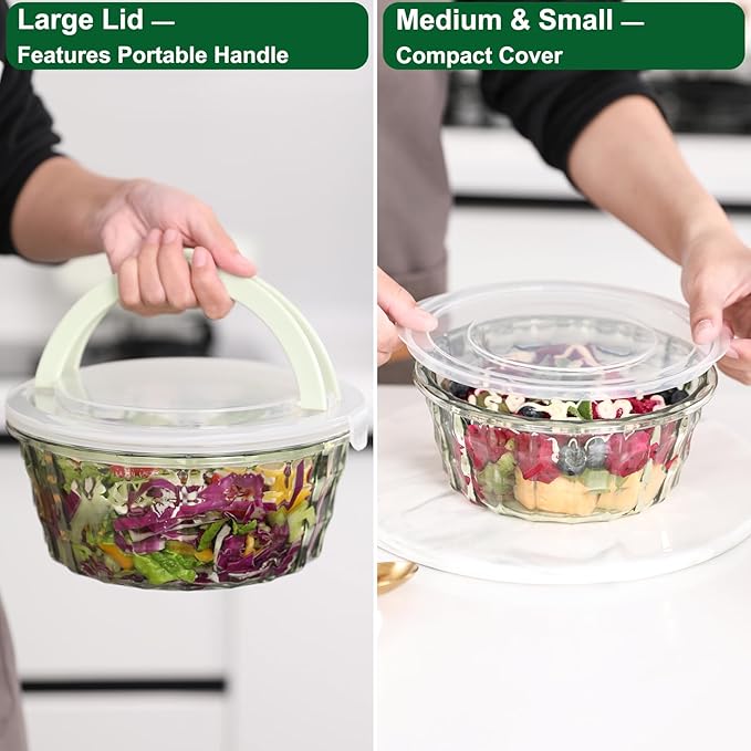 Taiuloo 3-Piece Salad Bowls with Lids, BPA Free Plastic Meal Prep Containers To Go for Lunch, Kitchen Food Storage & Serving Bowls for Salad, Snack, Fruit, Veggie, Pink