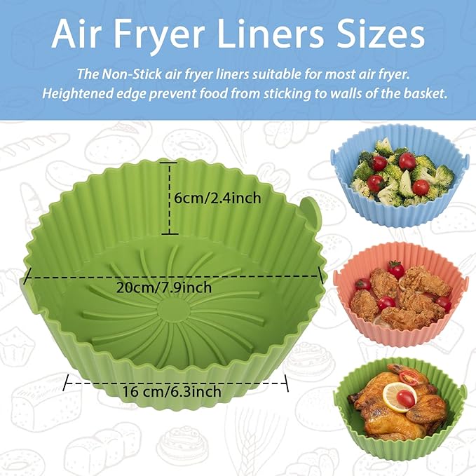 Air Fryer Silicone Liners - Reusable Non-stick Air Fryer Silicone Pot Liner Compatible with COSORI Air Fryer Basket Accessories (Large, Green)