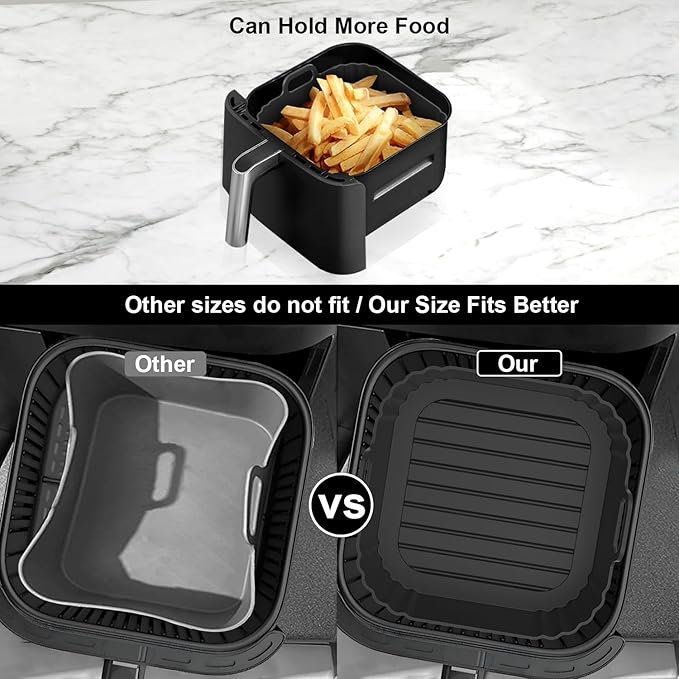 Square Silicone Air Fryer Liners 2 Pack, Compatible with Ninja AF141 181, 8.5 Inch Air Fryer Liners for COSORI 5-6.5 QT, Reusable Silicone Basket, Air Fryer Accessories