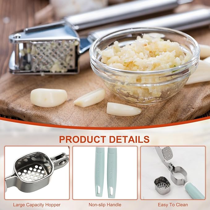 uxcell Garlic Press, 7.7 Inch Stainless Steel Garlic Crusher and Peeler for Home Cooks and Professional Chefs, Pink