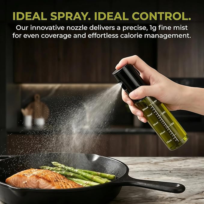 Cooking Oil Spray Bottle, Olive Oil and Avocado Oil Spray Bottle, 100ml Olive Oil Spray Bottle, Kitchen Tools, Air Fryer, Salad, Frying, Grilling (light-blocking glass)-Black